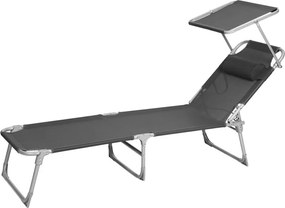 Napozóágy, összecsukható, napellenzővel, állítható támlával, szürke
