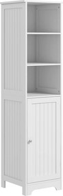Kleankin Fürdőszoba Szekrény 3 Nyitott Polccal, 1 Szekrény Rész, Tároló Szekrény Fürdőszobába, Nappaliba, Fehér, 40 x 38 x 160 cm | Aosom