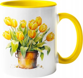 Bögre Csokor Sárga Tulipán Virágok Akvarell 330ml Csomagolás +név