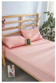 Rózsaszín gumis pamut lepedő és párnahuzat szett 180x200 cm – Mila Home