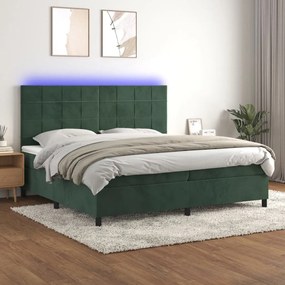 sötétzöld bársony rugós és LED-es ágy matraccal 200x200 cm