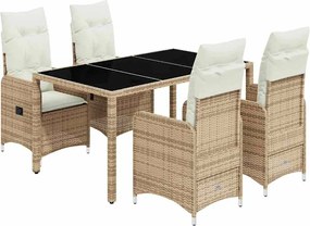 vidaXL 5 részes bézs polyrattan kerti bisztrógarnitúra párnákkal