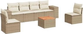 vidaXL 7 részes bézs polyrattan kerti ülőgarnitúra párnákkal