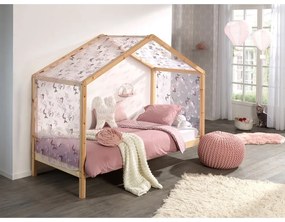 Natúr színű házikó alakú borovi fenyő gyerekágy kihúzható pótággyal, tárolóhellyel 90x200 cm DALLAS – Vipack