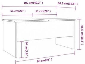 füstös tölgy színű szerelt fa dohányzóasztal 102x50,5x46,5 cm