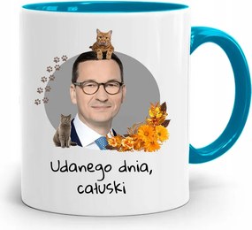 Kék Politikus Bögre Mateusz Morawiecki Miniszterelnök fényképes nyomtatással