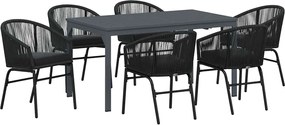 vidaXL Kert étkező szett 7 pcs Fekete polirattan