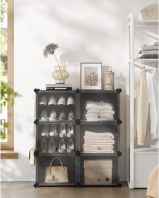 Cipőtároló doboz 6 rekeszes tárolódoboz, fekete 82x32x92cm