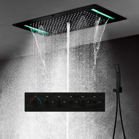 Falba süllyesztett zuhanyrendszer ELITE EDITION BCS1557 LED-világítással, fekete és matt fekete felülettel — Króm