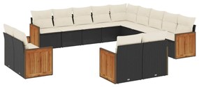 13 részes fekete polyrattan kerti ülőgarnitúra párnákkal