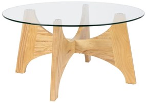 Kobe dohányzóasztal, üveg, kőrisfa láb, D40 cm