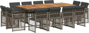 vidaXL 13 részes szürke polyrattan kerti ülőgarnitúra párnákkal