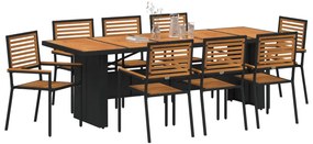 9 darabos kerti étkezőszett fekete poly rattan akáciából