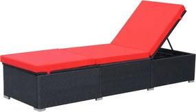 vidaXL fekete polyrattan napozóágy párnával
