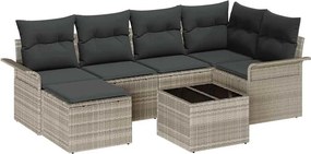 vidaXL Kerti Kanapé Szett párnával 7 pcs Világosszürke Poli rattan