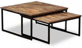 2 db egymásba tolható tömör újrahasznosított tíkfa asztal