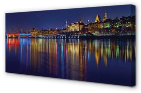 Canvas képek Varsó város éjszaka folyó híd 100x50 cm