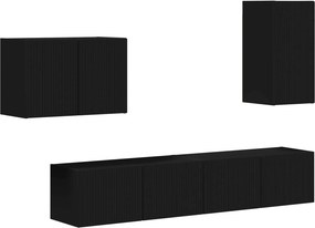 vidaXL TV falit kabinet szett Falra szerelhető 4 pcs Fekete Faanyag