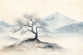 Fotótapéta Flizelina Akvarell Ázsia Japán Hegyek Fa Zen 416x290 ragasztó