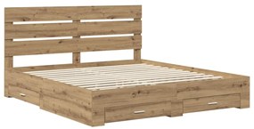 vidaXL Ágykeret fiókkal fejtámlával Artisan tölgy 180 x 200 cm Faanyag