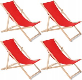 4x kerti napozóágy fából, tömör piros összecsukható GreenBlue