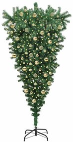 Felfelé álló műfenyő, világítással, gömbökkel Zöld 210 cm PVC