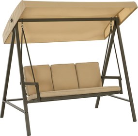 Outsunny Hollywood Hinta 3 Személyes Hinta Pad, Állítható Tetővel, Hinta Pad Hátpárnával, Kerti Hinta 360 kg Terhelhetőséggel, Beige, 200 x 125 x 175