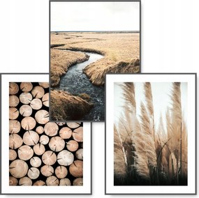 Boho 3 db-os poszter szett 100x70 Természet Barna kép #17