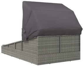 Szürke polyrattan napágy összecsukható tetővel 200x114x128 cm