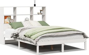 vidaXL fehér tömör fenyőfa könyvespolcos ágy matrac nélkül 140x190 cm