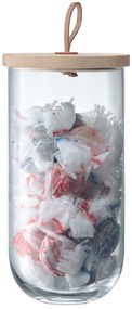 LSA International LSA IVALO tároló, fából készült fedéllel, 15 cm átmérőjű, 29 cm magasságú, áttetsző, kézzel készített