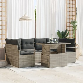 7 Darabos Kert Kanapé Készlet Párnákkal Világosszürke Poli Rattan, Kétfős Kert Kanapé Tárolóval & Párnákkal Szürke Poli Rattan