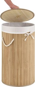 Bambusz szennyestartó kosár kerek 55 L fedéllel és zsákkal