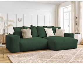 Zöld kordbársony kinyitható-tárolóhelyes sarokkanapé Voltaire – Bobochic Paris