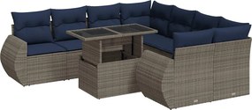 vidaXL 9 részes szürke polyrattan akácfa kerti ülőgarnitúra párnákkal