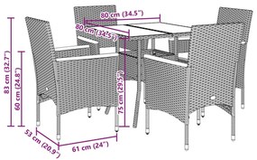 vidaXL 5 részes bézs polyrattan/akácfa kerti étkezőgarnitúra párnákkal