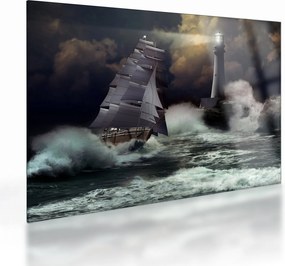 Kép - Viharos hullámokon áthajózó hajó (üvegen) (70x50 cm)