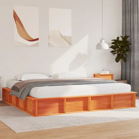 Ágykeret emelhető tárolóval, viaszbarna, 180 x 200 cm, tömör fenyőből