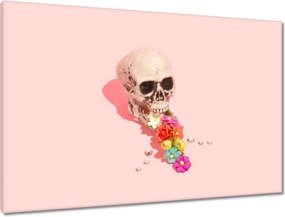 Vászonkép 90x60 Koponya virágokkal