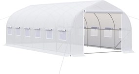 Outsunny Kültéri Alagút Üvegház 6x3x2m Nagy Kert Üvegház 12 Ablakkal és Felhúzható Cipzáros Ajtóval Fém Váz a Növények Terjesztésére Fehér | Aosom