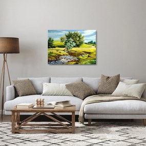 Kép - folyó a rétek között,, olajfestmény (üvegen) (70x50 cm)