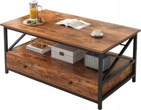 Pad Asztal Fa Dohányzóasztal Loft Ipari Fiókos Nappali Asztal 100CM