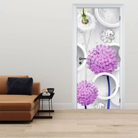Fotótapéta ajtóra - 3D absztrakció, körök és virágok (95x205cm)