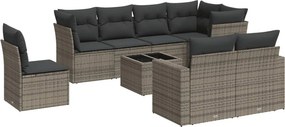 vidaXL 9 részes szürke polyrattan kerti ülőgarnitúra párnákkal