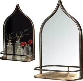 Arany Tükör Fali Polccal 47x30cm loft fém keret hálószoba nappaliba