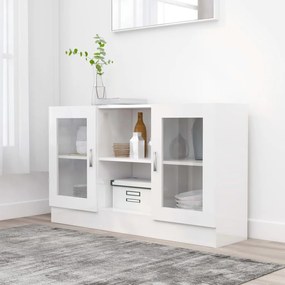 magasfényű fehér szerelt fa vitrinszekrény 120 x 30,5 x 70 cm