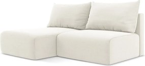 Krémszínű bársony kinyitható-tárolóhelyes sarokkanapé (bal oldali-heverő résszel) Kalena – Makamii