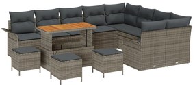 12 részes kerti kanapé szett párnázattal Szürke Poly rattan Akác, 2 fős kerti kanapé tárolóval és párnázattal Szürke Poly rattan, 3 részes kerti étkező szett párnázattal Szürke Poly rattan Akác