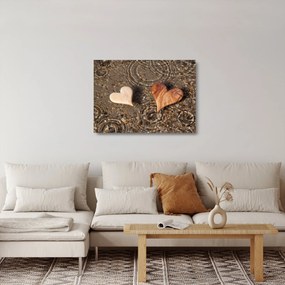 Üveg kép - Fából készült szívek (70x50 cm)