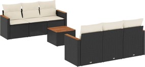 vidaXL 7 részes fekete polyrattan kerti ülőgarnitúra párnával